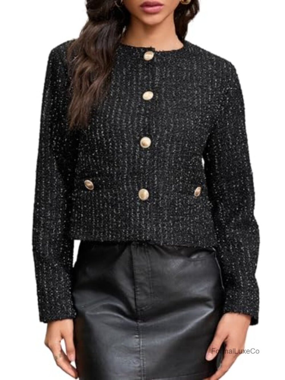 Short Tweed Sequin Blazer Cropped Sparkly Jacket for Women